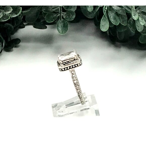 Vintage style Sterling silver ring  Princess Cut Ring With Clear Stone size 8.5 - Picture 4 of 6